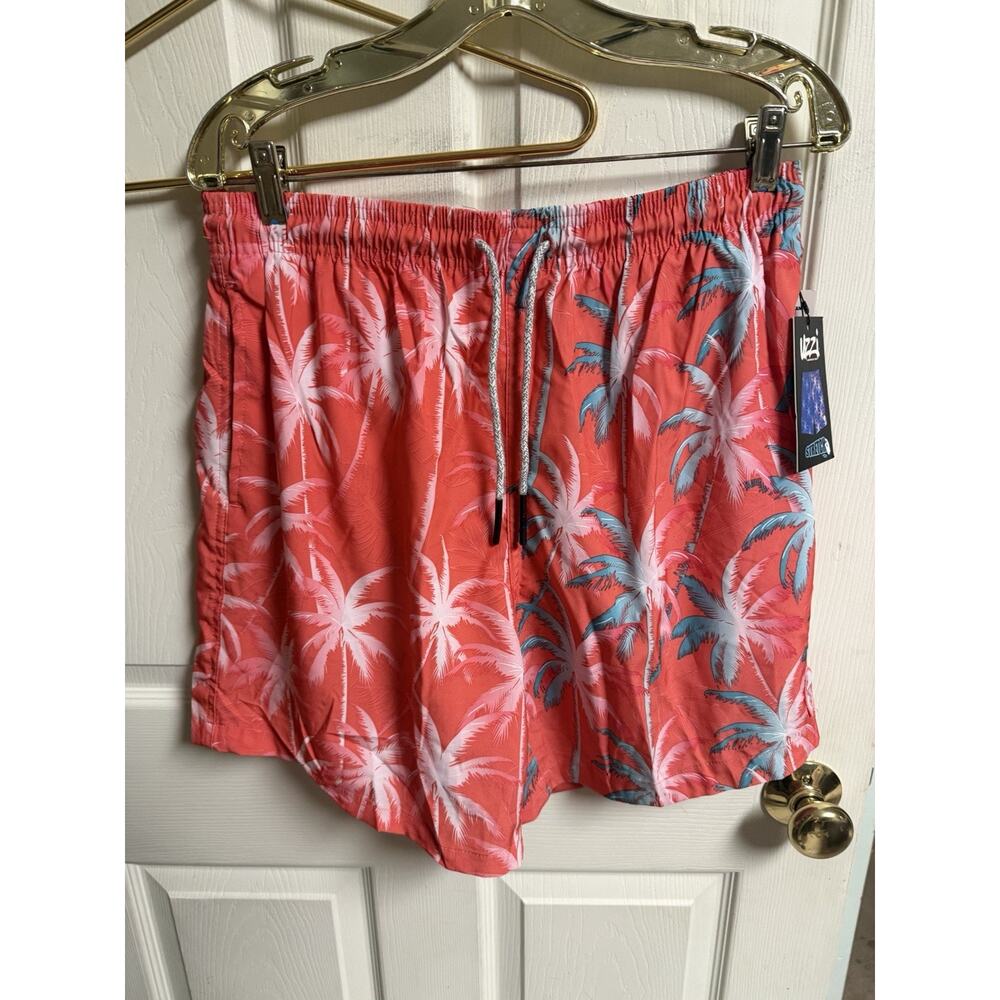 UZZI men SWIM TRUNKS XL red multi print New Floral Palm Trees Fast Dry